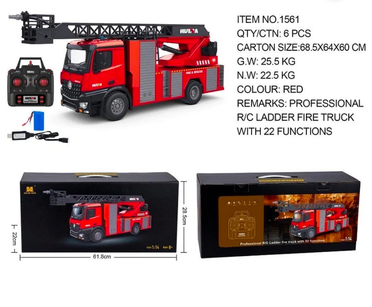 Huina 1561 RC Simulation Fire Truck (2026 Model) | Remote Control Fire Engine with Lights & Water Spray